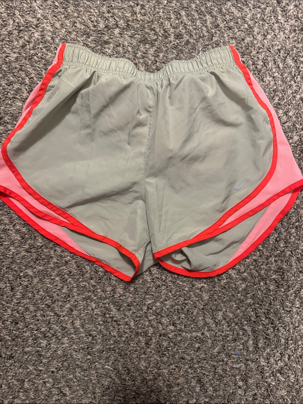 Nike Women’s Light Gray Athletic Shorts with Pink and Red Trim